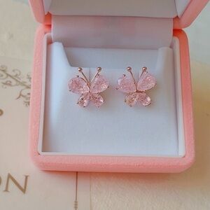 Pink zircon (Floral zircon ）butterfly earrings